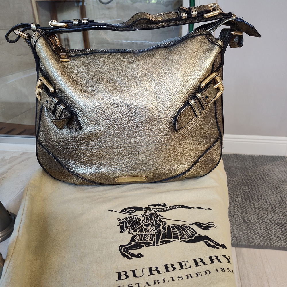 Authentic Burberry Gold and Black Boho Bag W Dust Bag